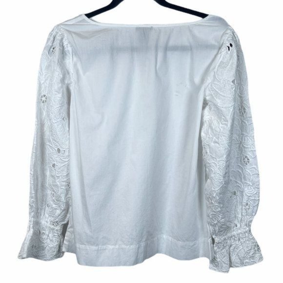 Ann Taylor Factory White Blouse W/ Embroidered Sleeves Sz XS - Picture 2 of 7
